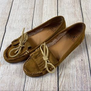 Lucky Brand leather suede moccasins hard sole boho whimsy granola